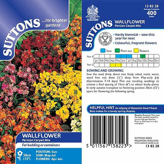 SUTTONS WALLFLOWER 'PERSIAN CARPET MIX' - SEEDS
