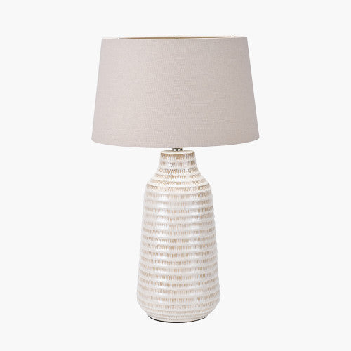 NYA WARM WHITE SCRATCH EFFECT CERAMIC TABLE LAMP