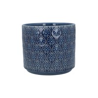 STONEWARE POT 14CM NAVY TRELLIS FLOWER