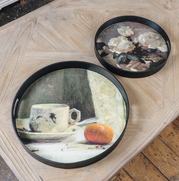 BROOKBY SET OF 2 FLORAL TEA TRAYS