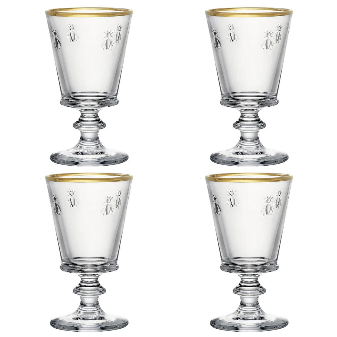 BEE STEMMED WINE GLASS GOLD RIMMED 24CL SET OF 4
