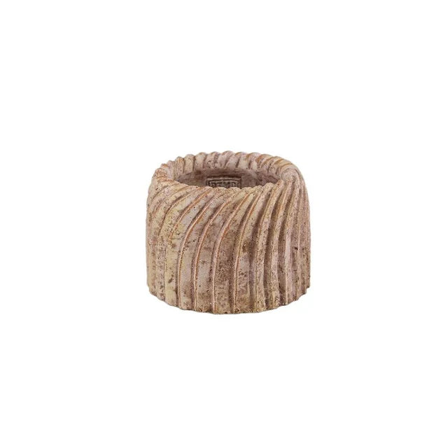 PTMD TIERE BEIGE ROUND CEMENT POT WAVY LINES