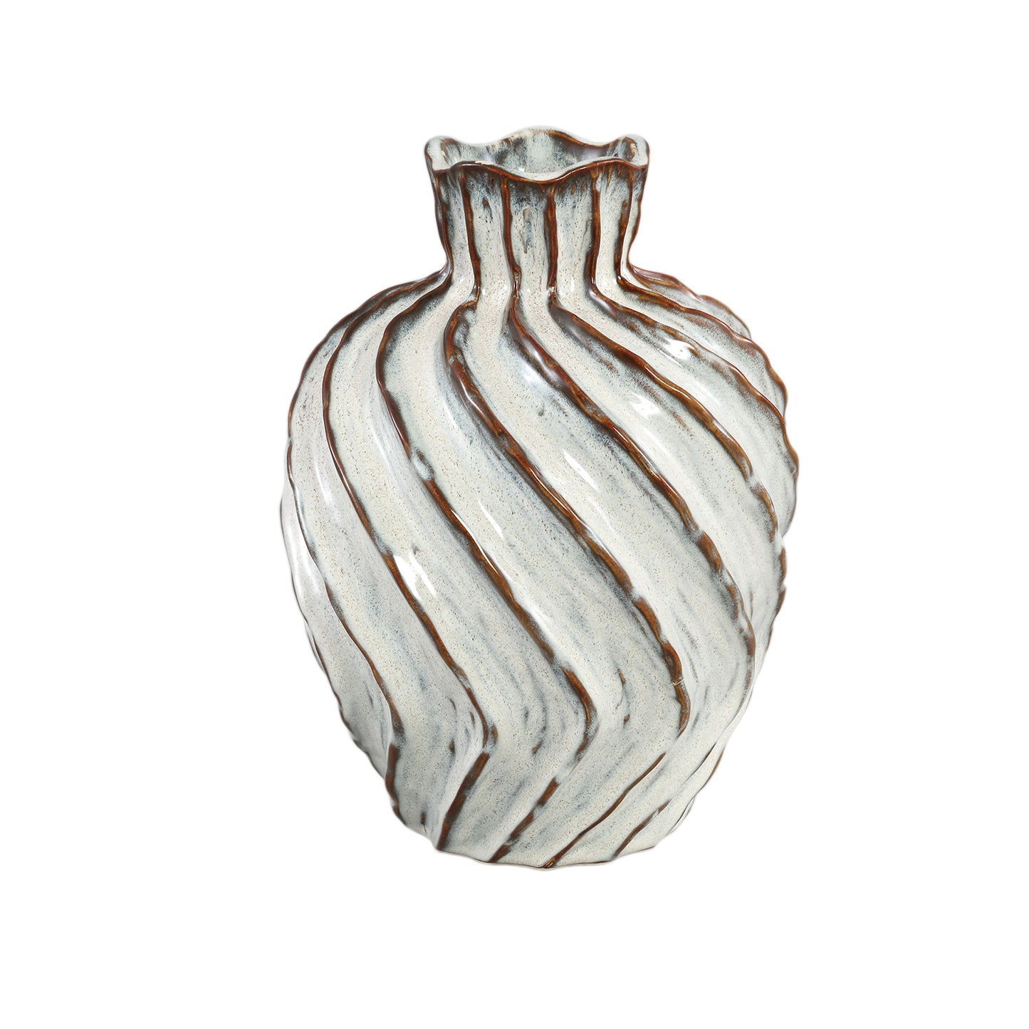 PTMD MAREL WHITE ROUND CERAMIC VASE SWIRL LINES
