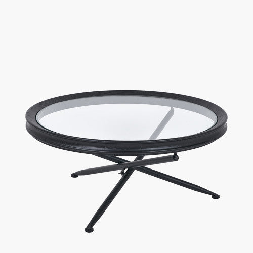 ELWOOD CLEAR GLASS AND BLACK FIR WOOD EFFECT COFFEE TABLE