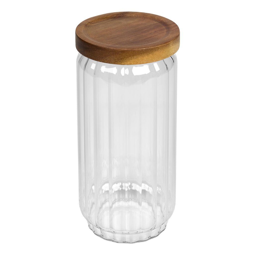 TALA RIBBED BOROSILICATE GLASS JAR WITH ACACIA LID 990ML