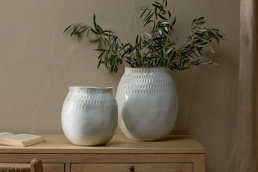 NKUKU ANJUNA REACTIVE GLAZE CERAMIC VASE-OFF WHITE LARGE