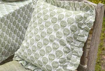 CARNATION RUFFLE SQUARE CUSHION OLIVE POLY FILL 43*43CM