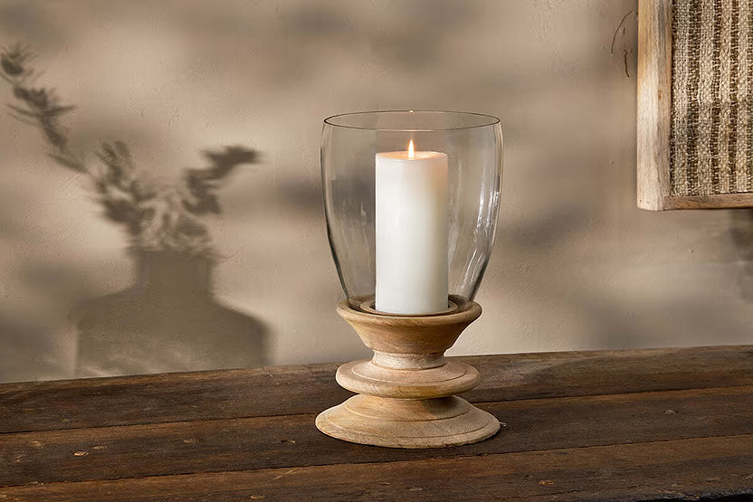 NKUKU ELURU LANTERN MANGO WOOD & GLASS SMALL