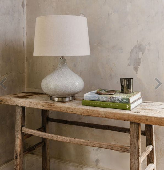 CLIFTON ANTIQUE WHITE SHAPED CRACKLE FINISH LAMP WITH SHADE