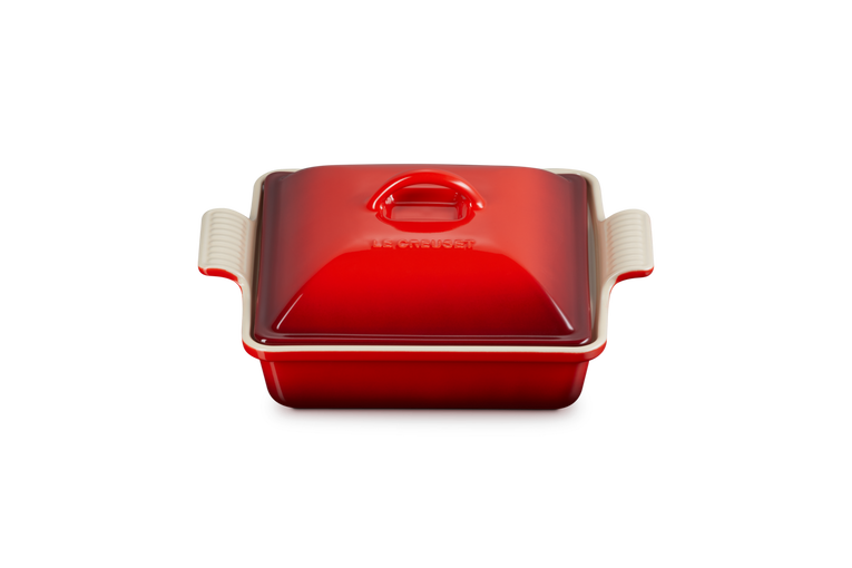 LE CREUSET 23CM HERITAGE SQUARE DISH WITH LID CERISE