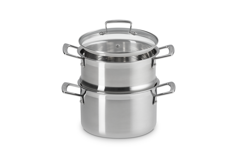LE CREUSET 3 PLY 20CM CASSEROLE WITH STEAMER AND LID