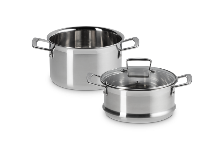 LE CREUSET 3 PLY 20CM CASSEROLE WITH STEAMER AND LID