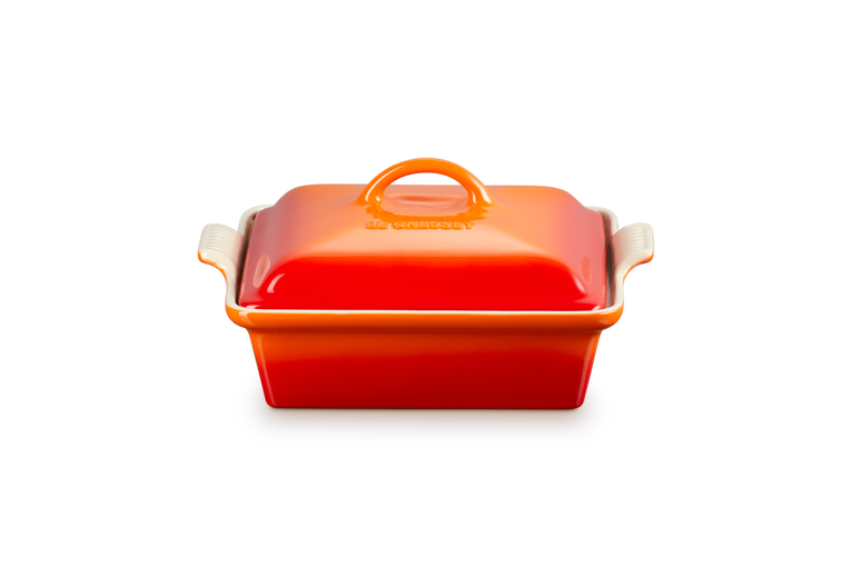 LE CREUSET 23CM HERITAGE SQUARE DISH WITH LID VOLCANIC