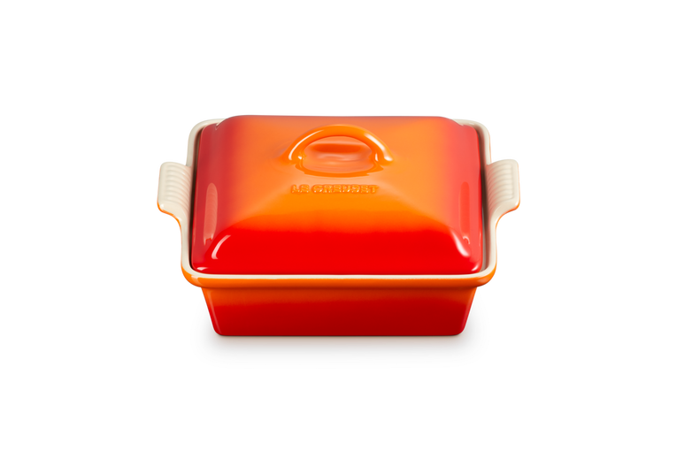 LE CREUSET 23CM HERITAGE SQUARE DISH WITH LID VOLCANIC
