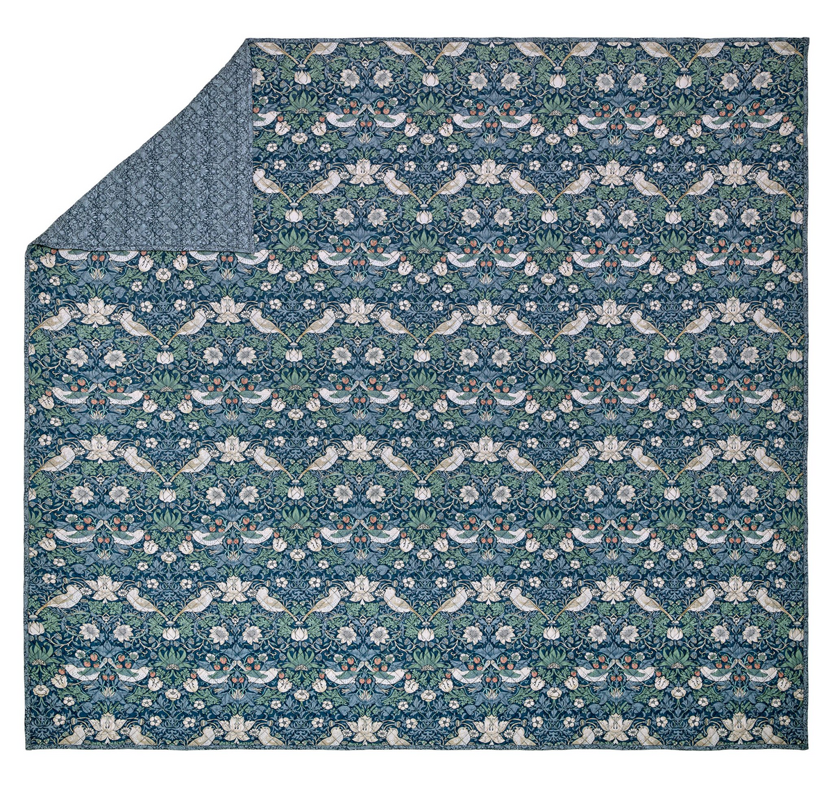 MIDNIGHT STRAWBERRY THIEF QUILTED BEDSPREAD