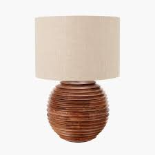 PEMBURY BROWN WASH LARGE TURNED WOOD TABLE LAMP