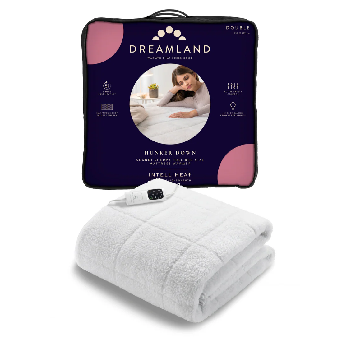 DREAMLAND HUNKER DOWN SHERPA BLANKET-DOUBLE