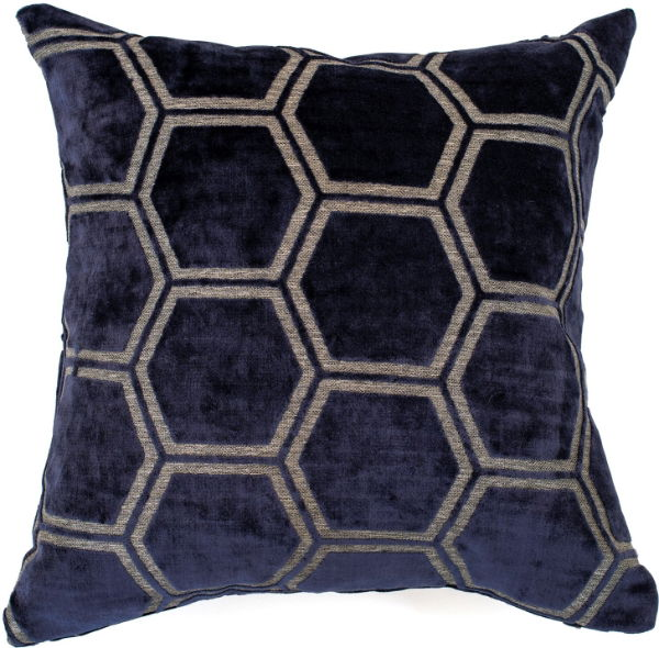 MALINI HEXAGON CUT VELVET CUSHION-NAVY