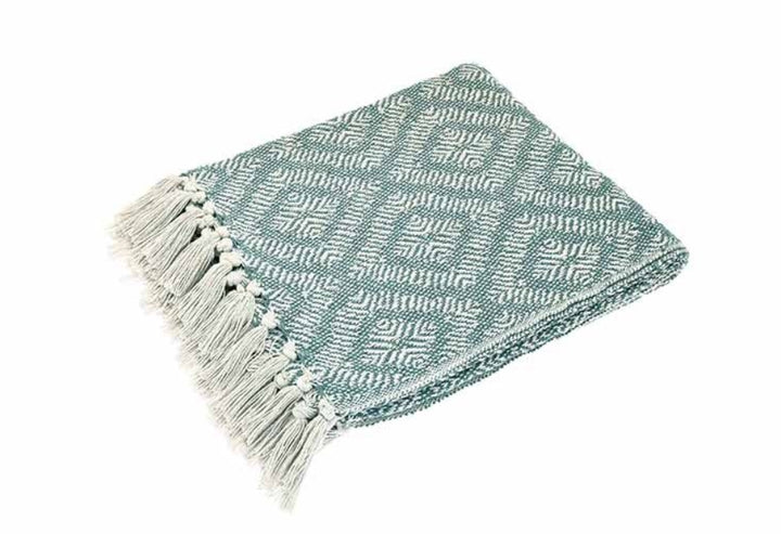 DIAMOND RECYCLED COTTON THROW SEA BLUE 127x152CM