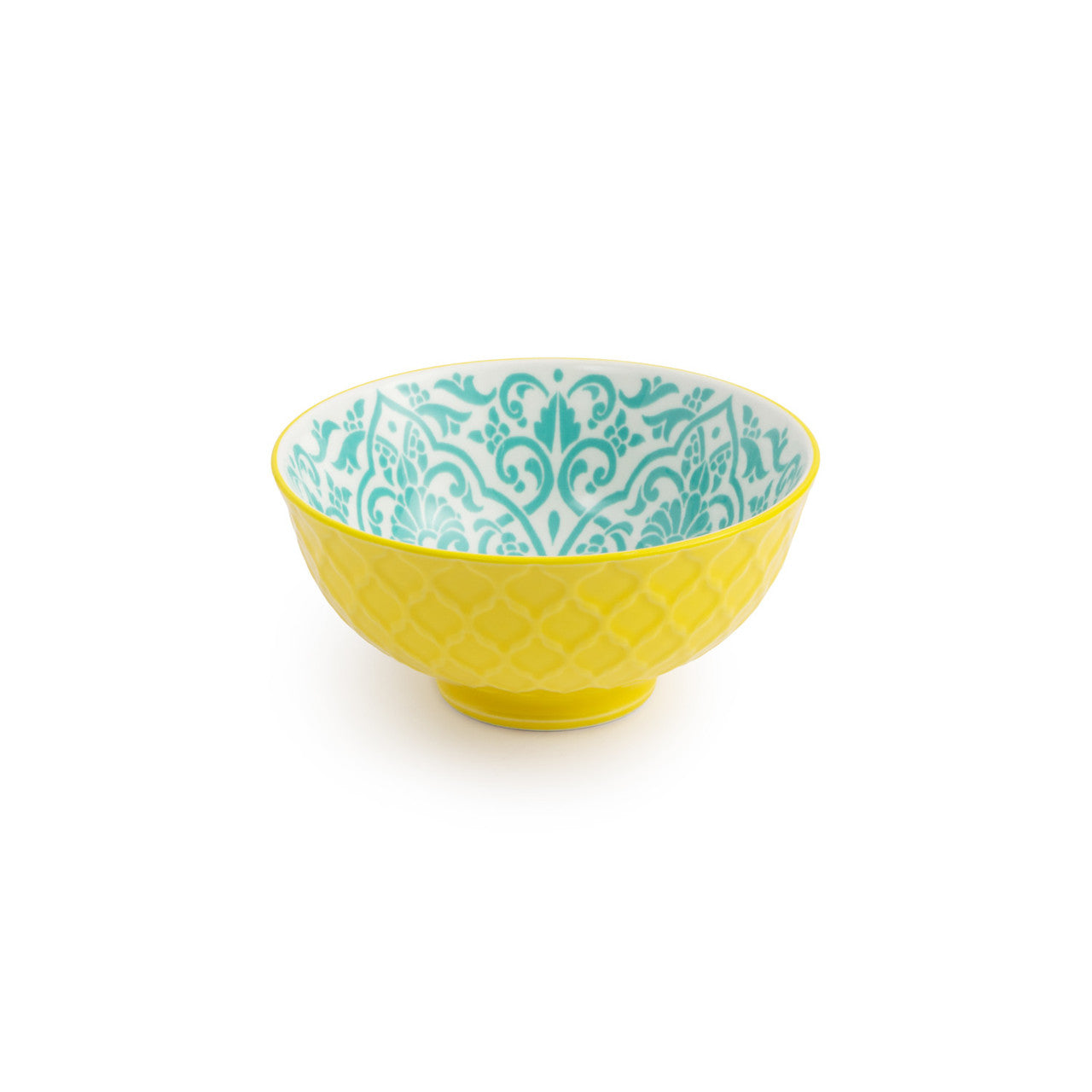 MK YELLOW AND BLUE GEO NIBBLE BOWL 12CM