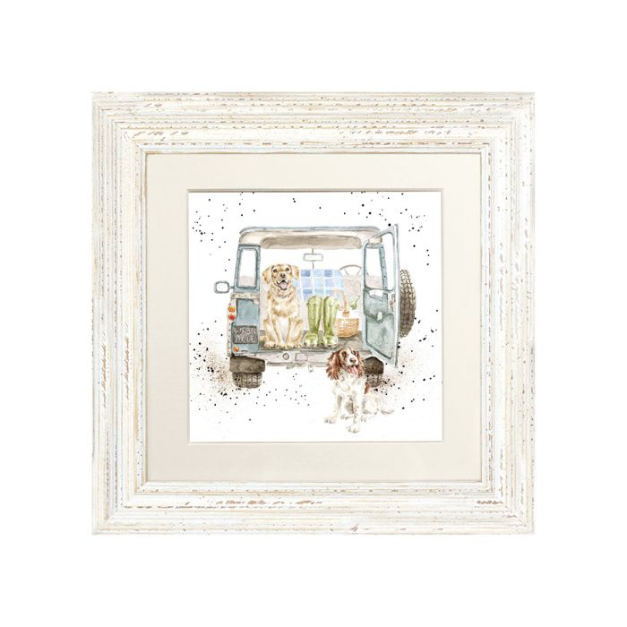 WRENDALE 'PAWS FOR A PICNIC' LABRADOR & SPANIEL FRAMED PRINT 23x23CM
