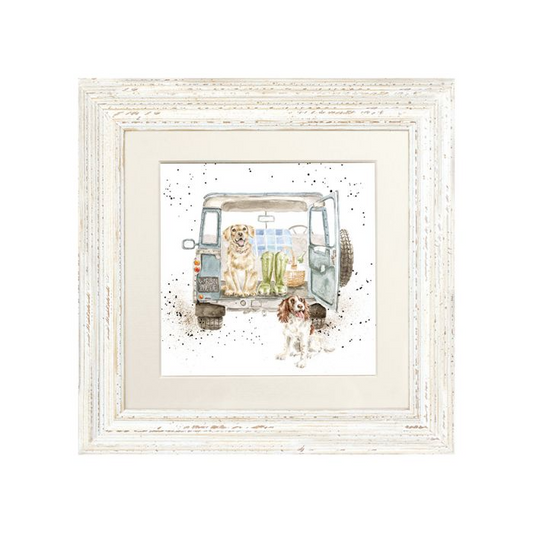 WRENDALE 'PAWS FOR A PICNIC' LABRADOR & SPANIEL FRAMED PRINT 23x23CM