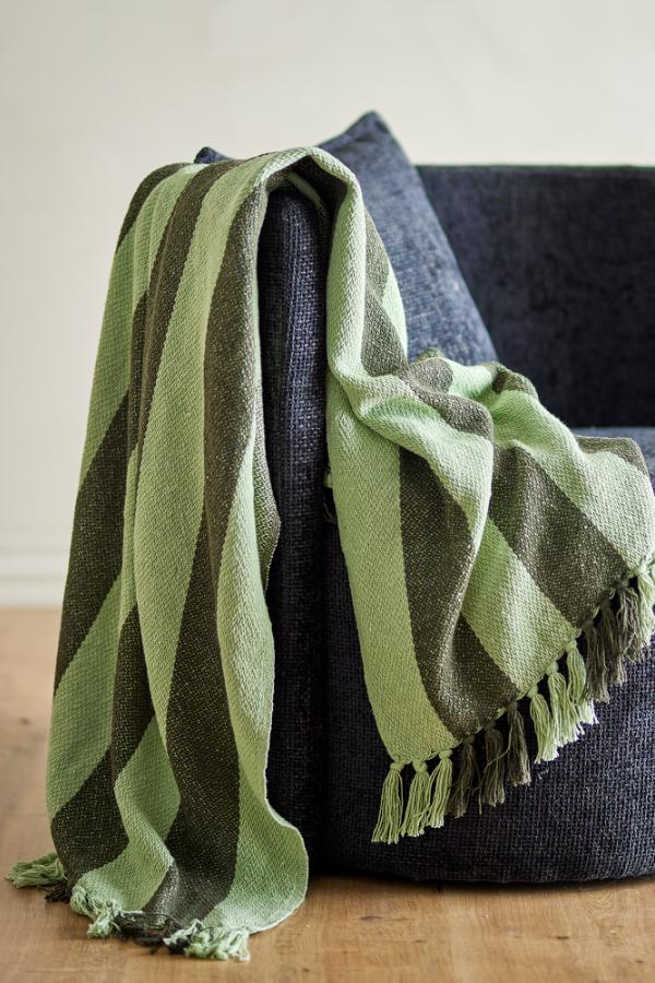 FRELLO THROW, GREEN RECYCLED COTTON