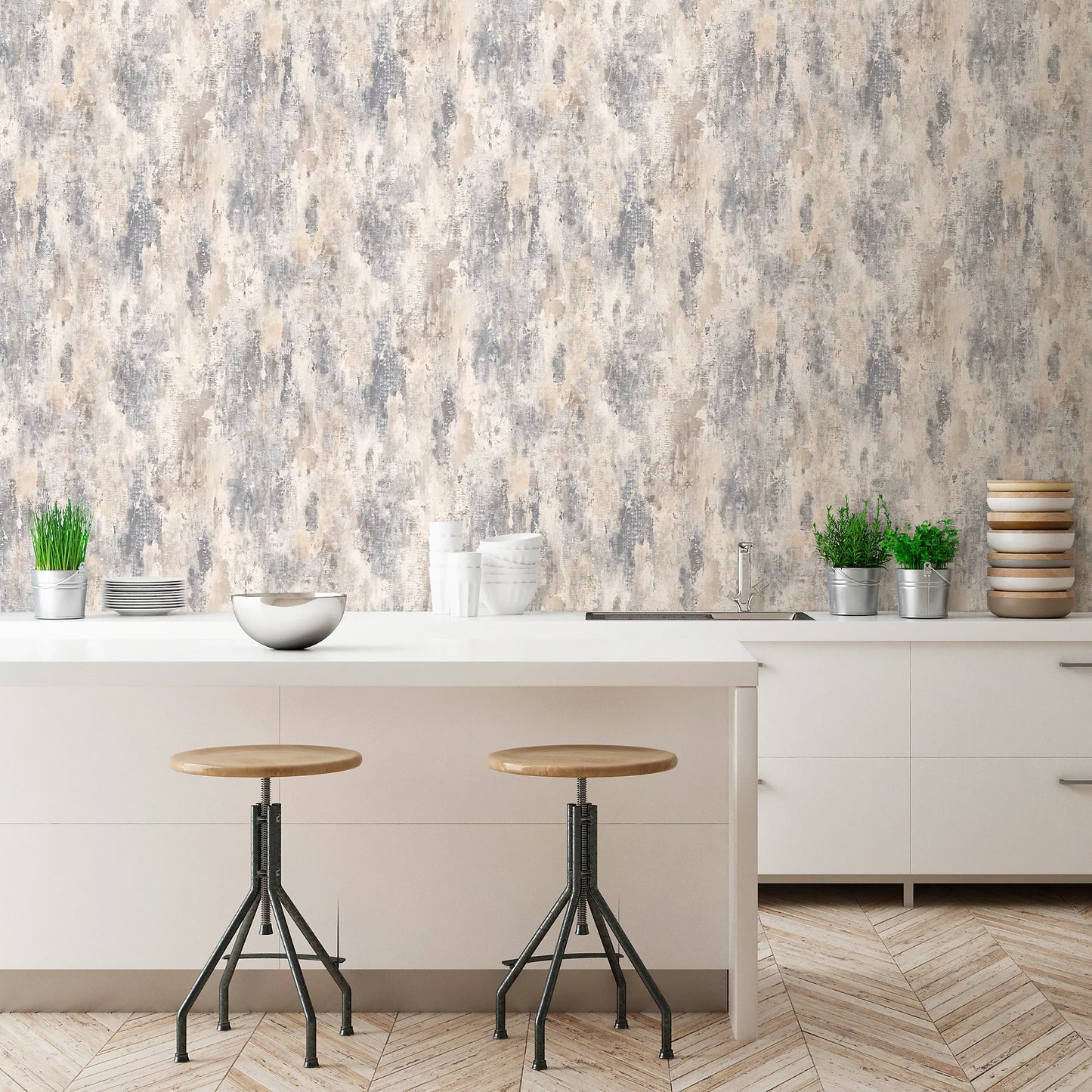 GRANDECO BOSA DISTRESSED SHIMMER RUSTIC ARTISAN PLASTER EFFECT GREY WALLPAPER