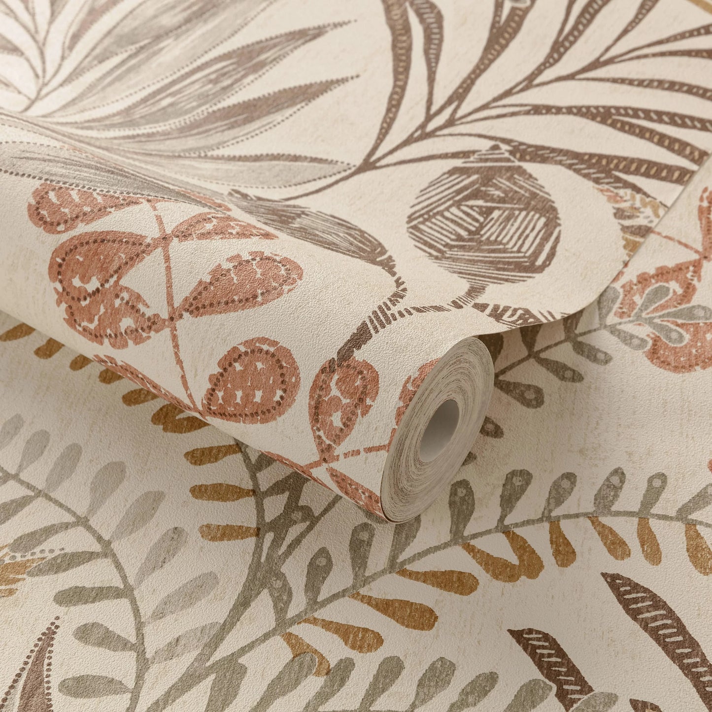 GRANDECO KARA TROPICAL JUNGLE FOLIAGE LEAVES BEIGE WALLPAPER