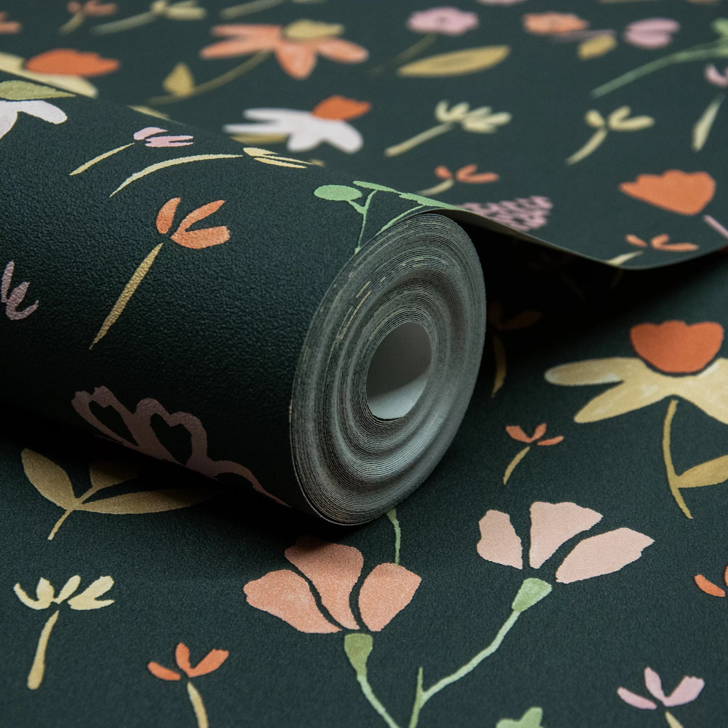 GRANDECO NAIVE GARDEN DITSY FLOWERS GREEN WALLPAPER