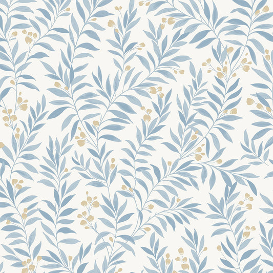 GRANDECO SAGE TRAIL FOLIAGE & FLOWERS CHINA BLUE WALLPAPER