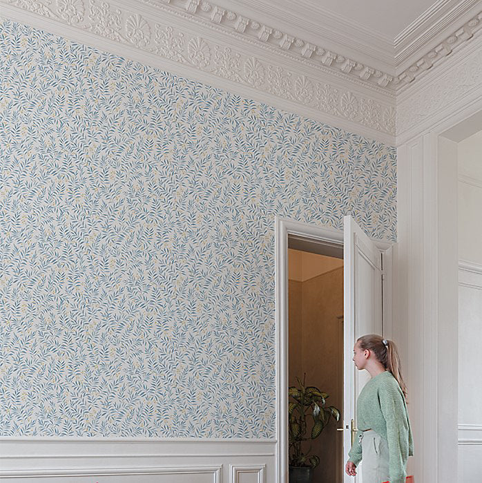 GRANDECO SAGE TRAIL FOLIAGE & FLOWERS CHINA BLUE WALLPAPER