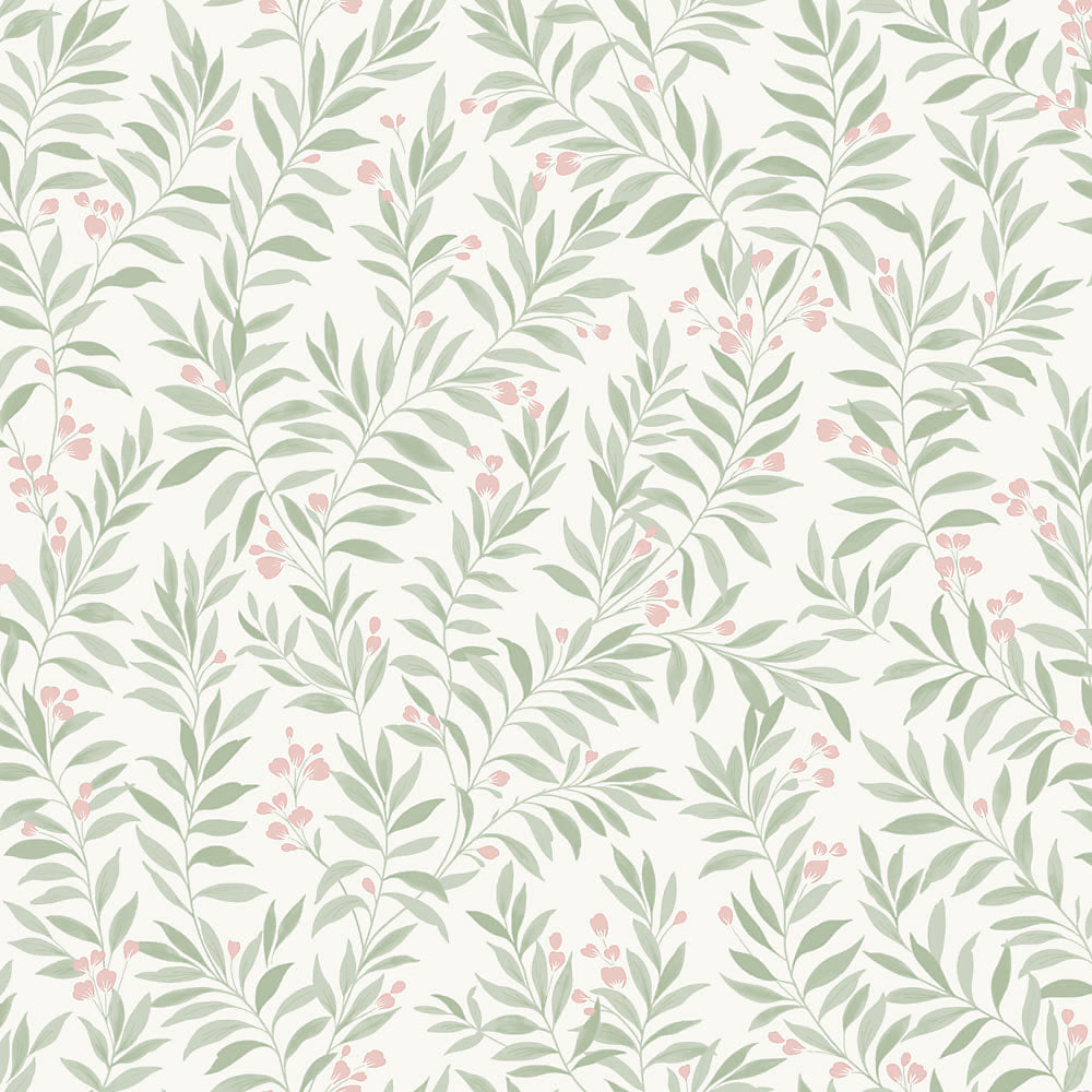 GRANDECO SAGE TRAIL FOLIAGE & FLOWERS GREEN WALLPAPER
