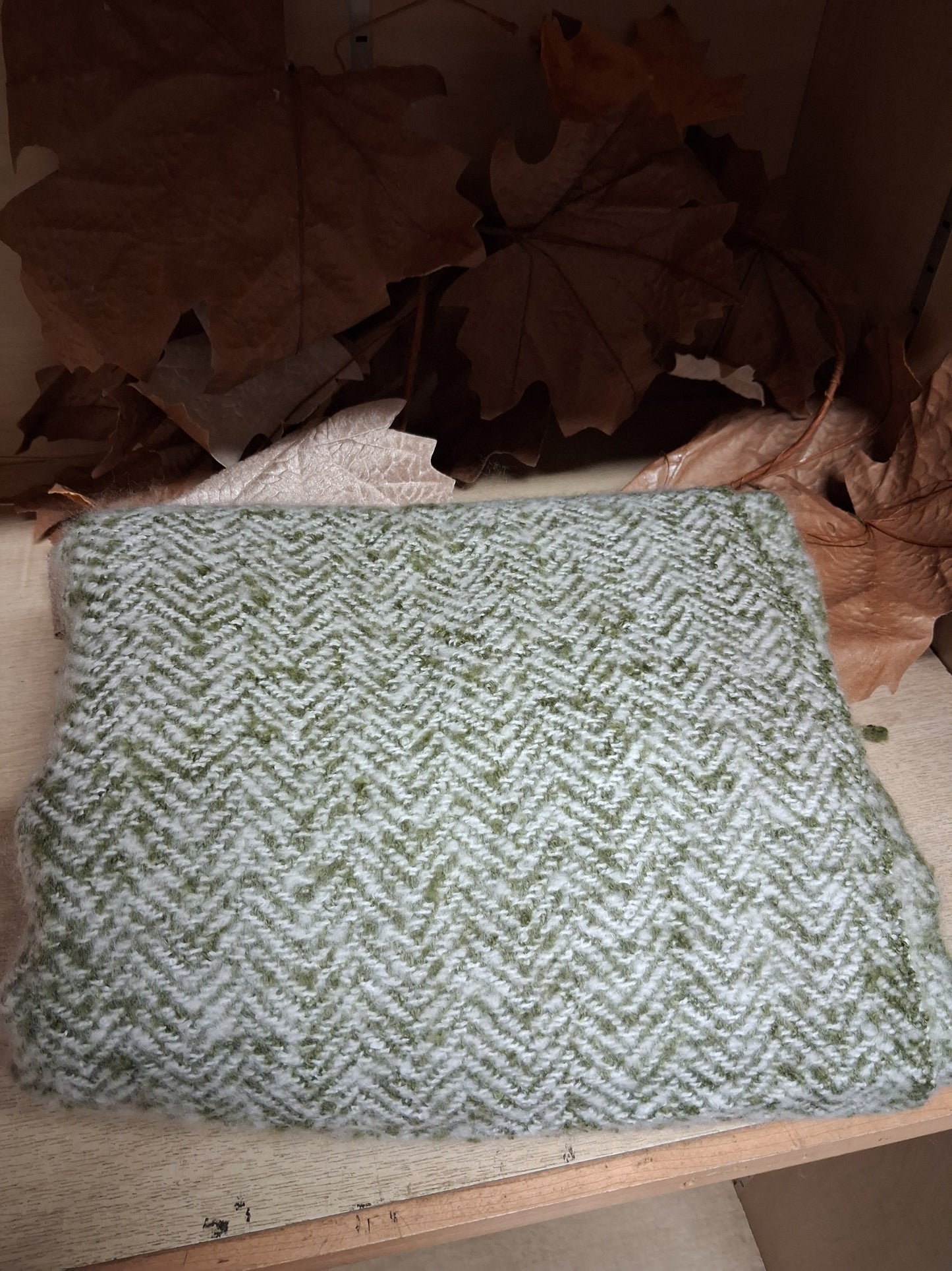 HERRINGBONE FAUX MOHAIR THROW OLIVE