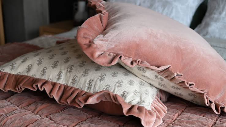 WALTON PINK FRILL VELVET CUSHION