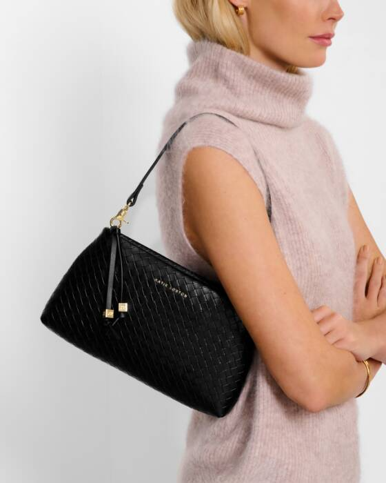 NOVA WOVEN TEXTURE CLUTCH BAG-BLACK