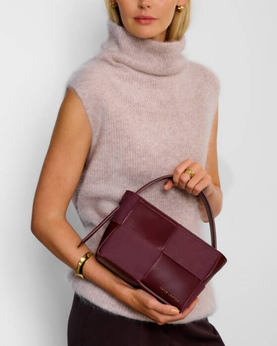 TAYA WOVEN SUEDETTE TOP HANDLE BAG-CHERRY