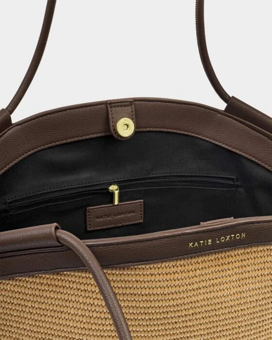 FLORENCE TOTE BAG NATURAL RAFFIA BITTER CHOCOLATE