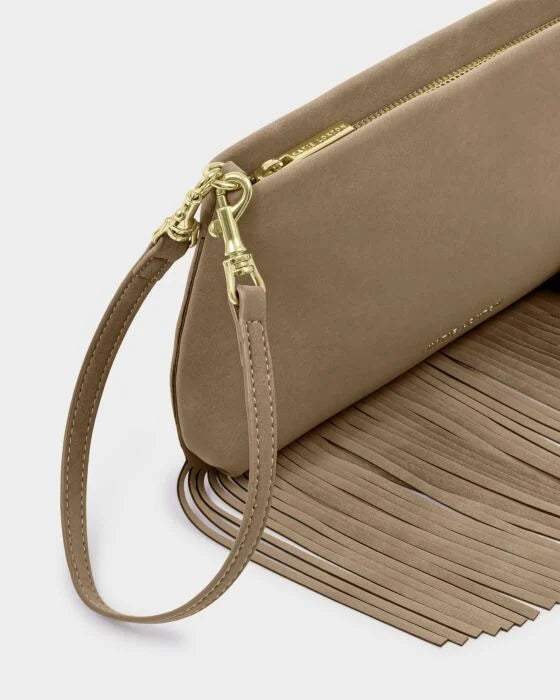 CALI FRINGE SMALL SHOULDER BAG TAUPE SUEDETTE