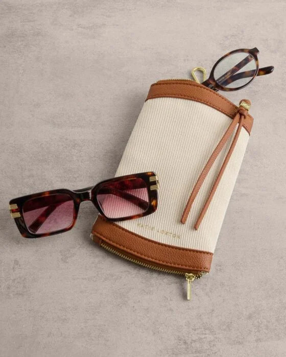 CLIP ON SUNGLASSES CASE CANVAS/COGNAC