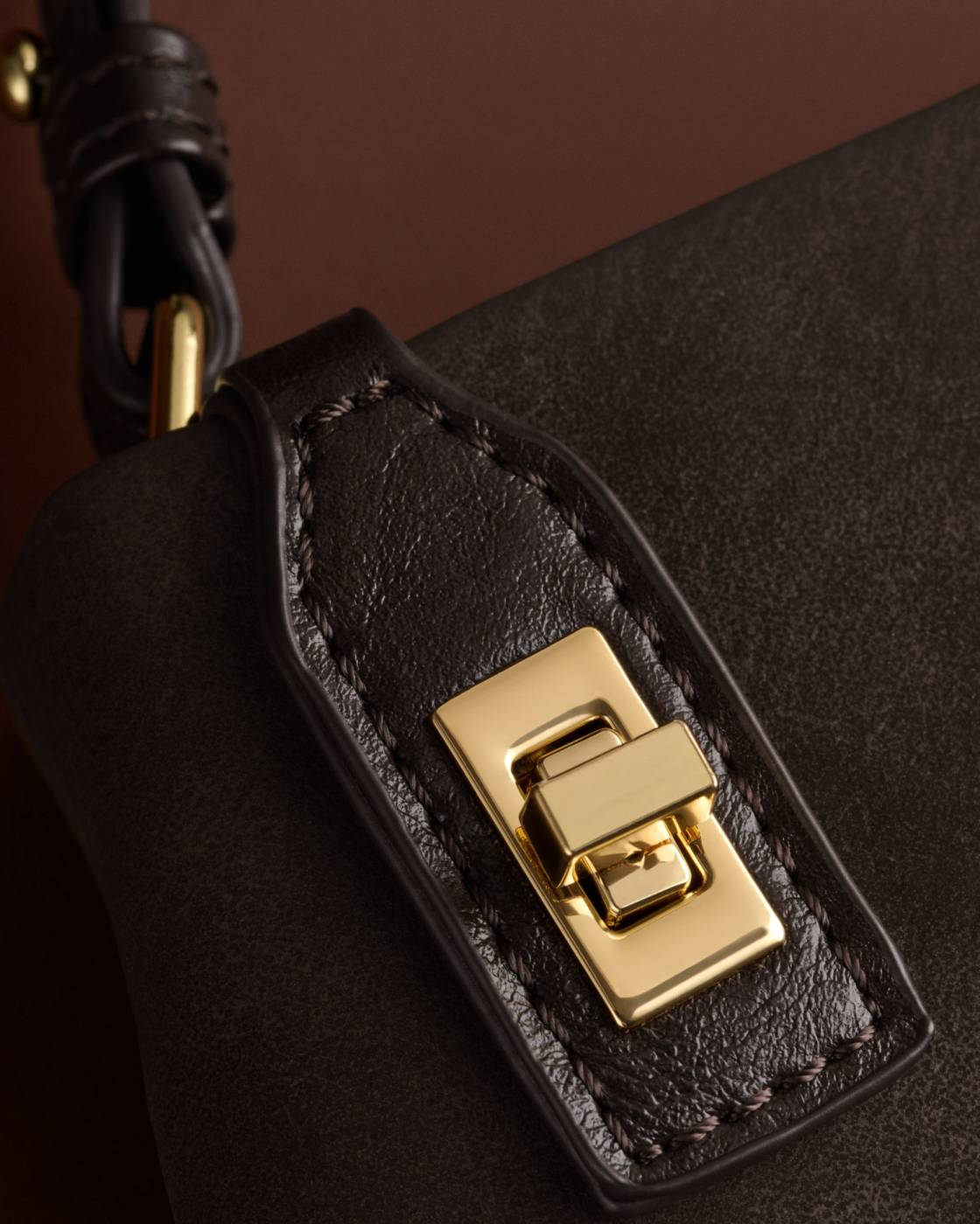KATIE LOXTON ORIN TWIST LOCK SMALL SHOULDER BITTER CHOCOLATE SUEDETTE
