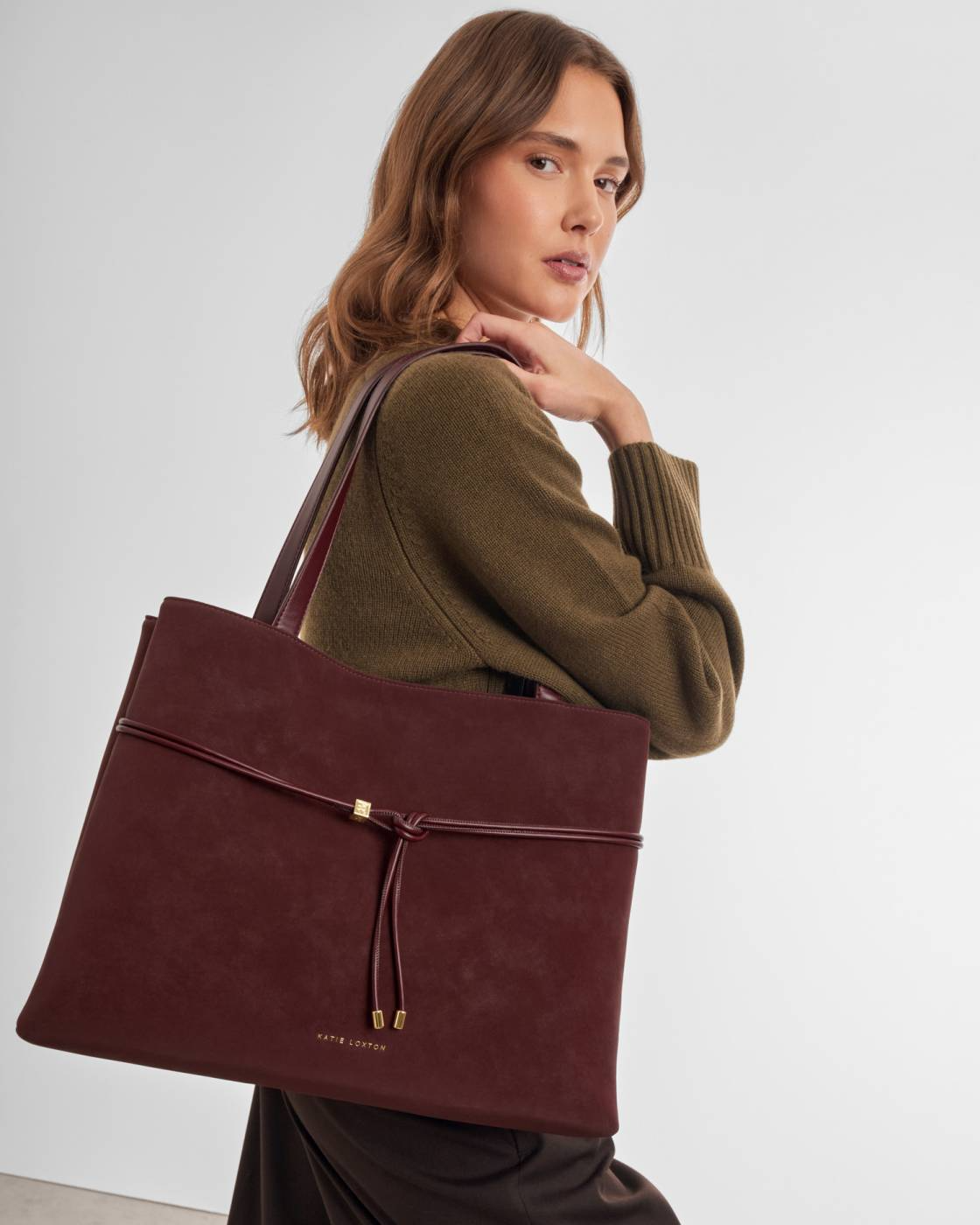 KATIE LOXTON LORI TOTE BAG CHERRY SUEDETTE