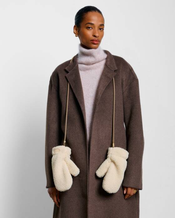 TEDDY MITTENS WITH CORD-CREAM