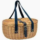 SARA MILLER 4 PERSON FILLED OVAL WICKER PICNIC BASKET NATURAL/NAVY