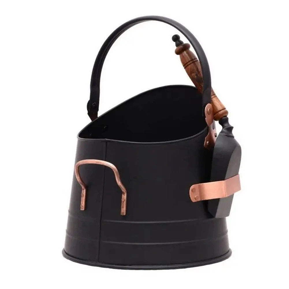 CASTLE LIVING COAL BUCKET & SHOVEL BLACK & ANTIQUE COPPER