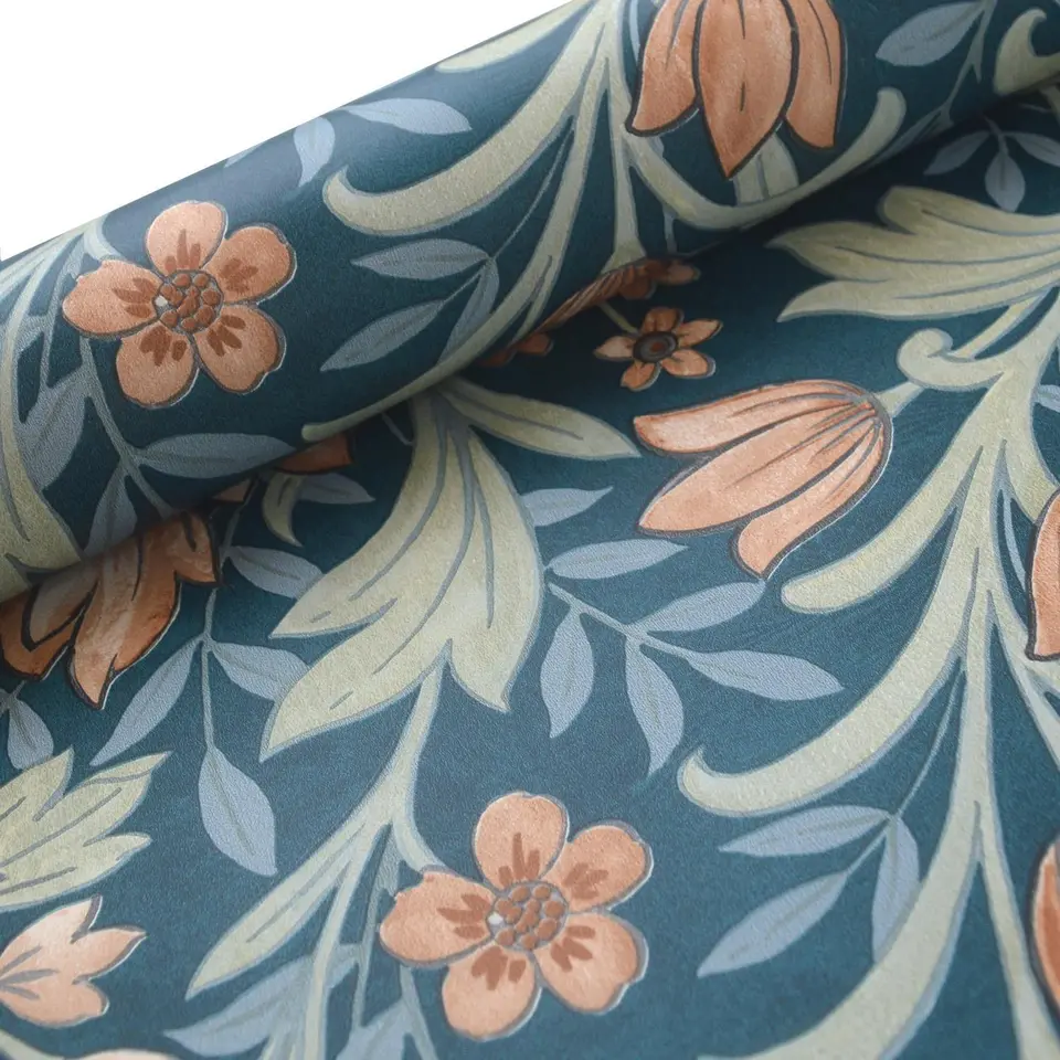 GRANDECO MARIAN TEAL & TERRACOTTA FLORAL WALLPAPER