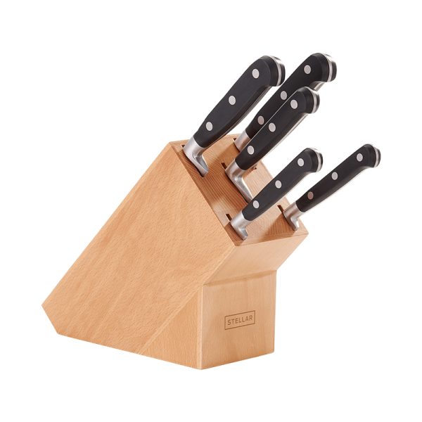 STELLAR BEECHWOOD 5 PIECE KNIVE BLOCK SET