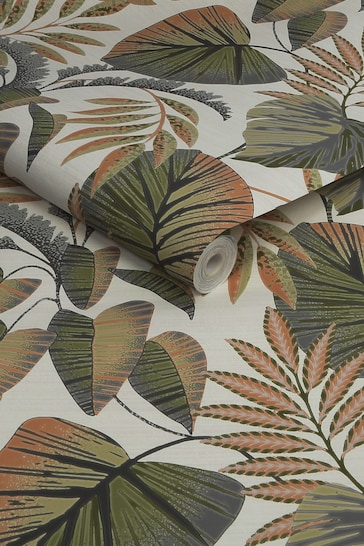 NEXT JUNGLE LEAVES ORANGE WALLPAPER