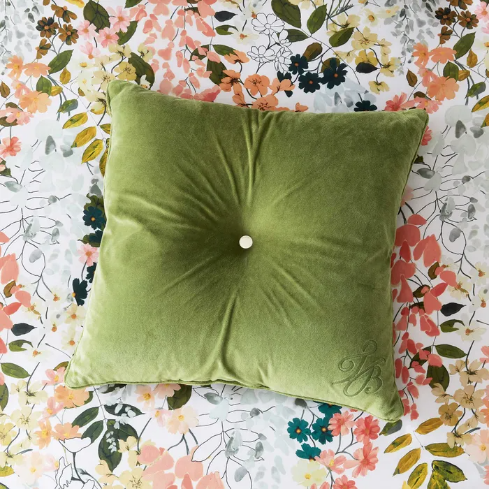 TED BAKER BRANDED BUTTON CUSHION-GREEN