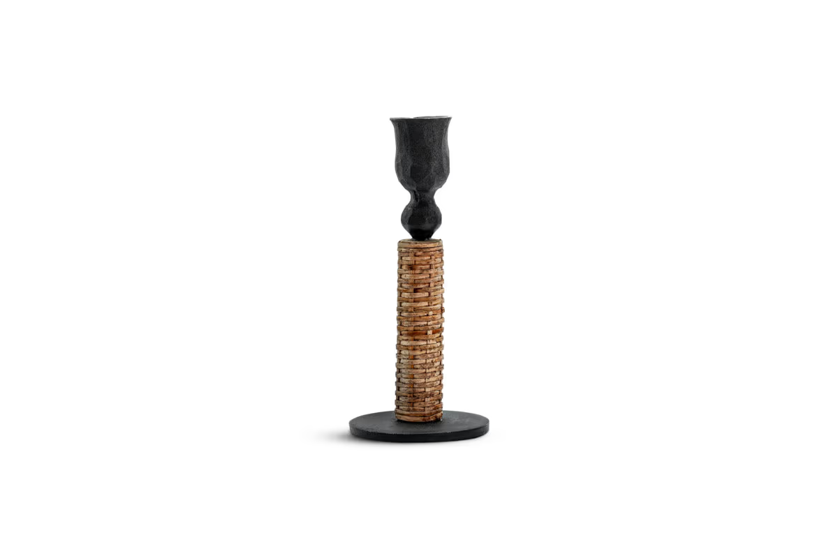 MUSIKA WOVEN CANDLESTICK BLACK & NATURAL